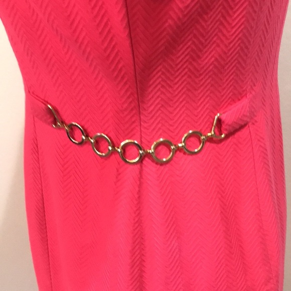 Talbots Pink Jacquard Sheath Cotton/Silk Dress with Gold Metal Accents Waist-4 - Picture 6 of 11